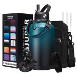 Half-gallon Insulated Water-Bottle with Straw - Stainless Steel Thermo Jug with Spout Straws Lids, Paracord Handle & Bottle Sleeve, 64OZ Vacuum Thermo Water Bottle for Camping Trip