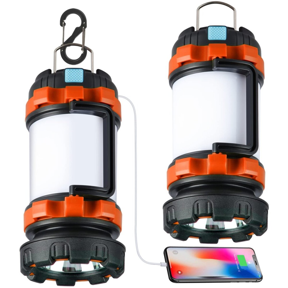 2 Pack Camping Lantern, Outdoor LED Camping Light, Rechargeable Flashlights with 1000LM, 6 Modes, 4000mAh Power Bank, IPX5 Waterproof Portable Emergency Camp Light for Hurricane Survival - Orange