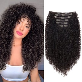 BHF 26 inch Kinky Curly Clip In Hair Extension, 140g Double Weft Full Head Heat Resistance Synthetic Hair Extension For Women 7pieces (4-Curly)