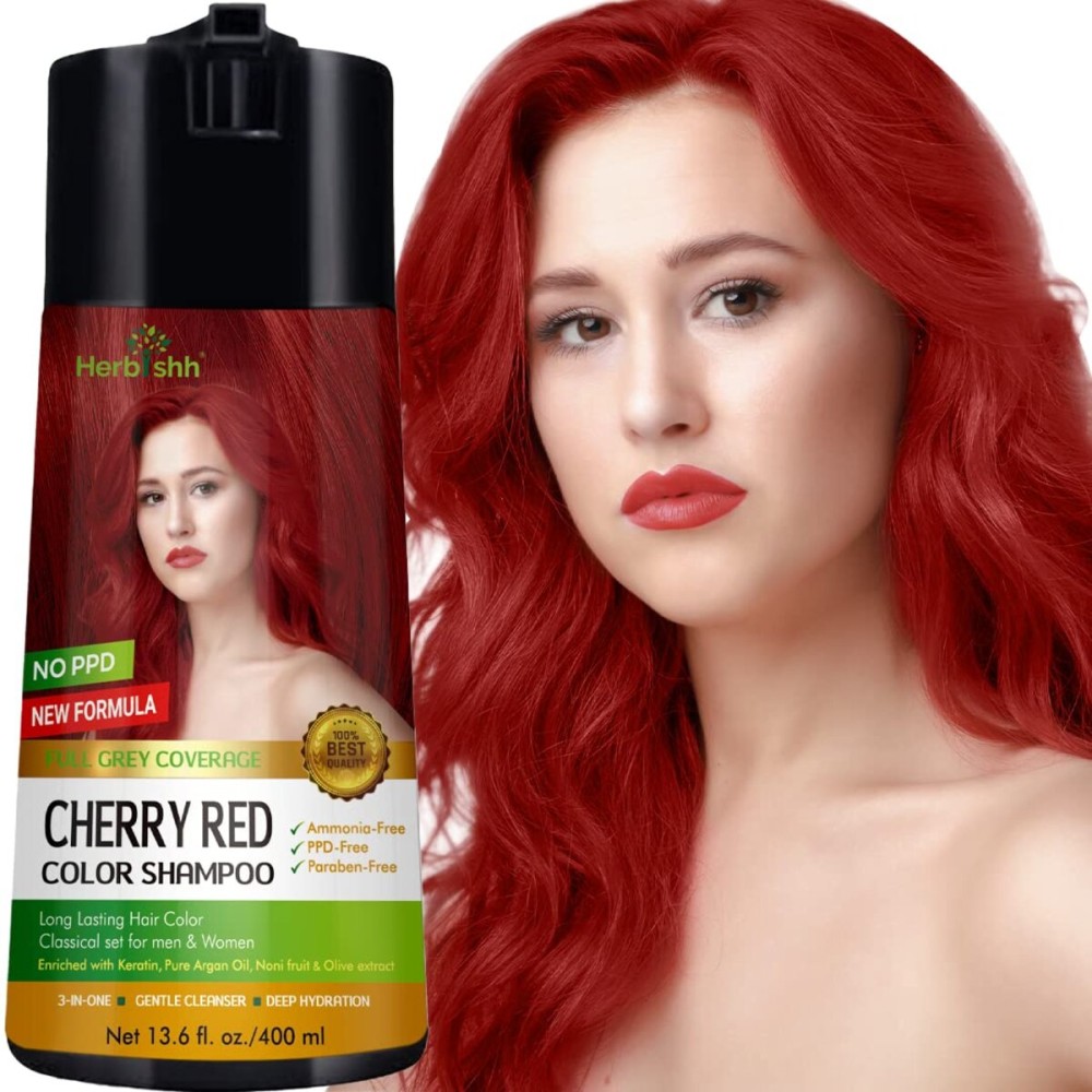 Herbishh Color Shampoo and Conditioner for Gray Hair - Enriched Dye Formula, Long-Lasting & DIY (Cherry Red)
