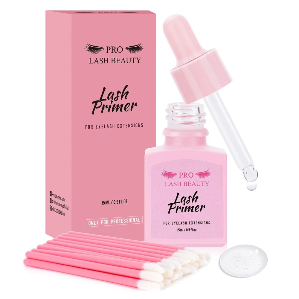 Lash Primer for Eyelash Extensions, 15ML Eyelash Primer, Lash Extension Primer Pre-Treatment Protein Clean Natural Lashes Increase Glue Bonding Retention Special Dropper (Clear, 15ml)