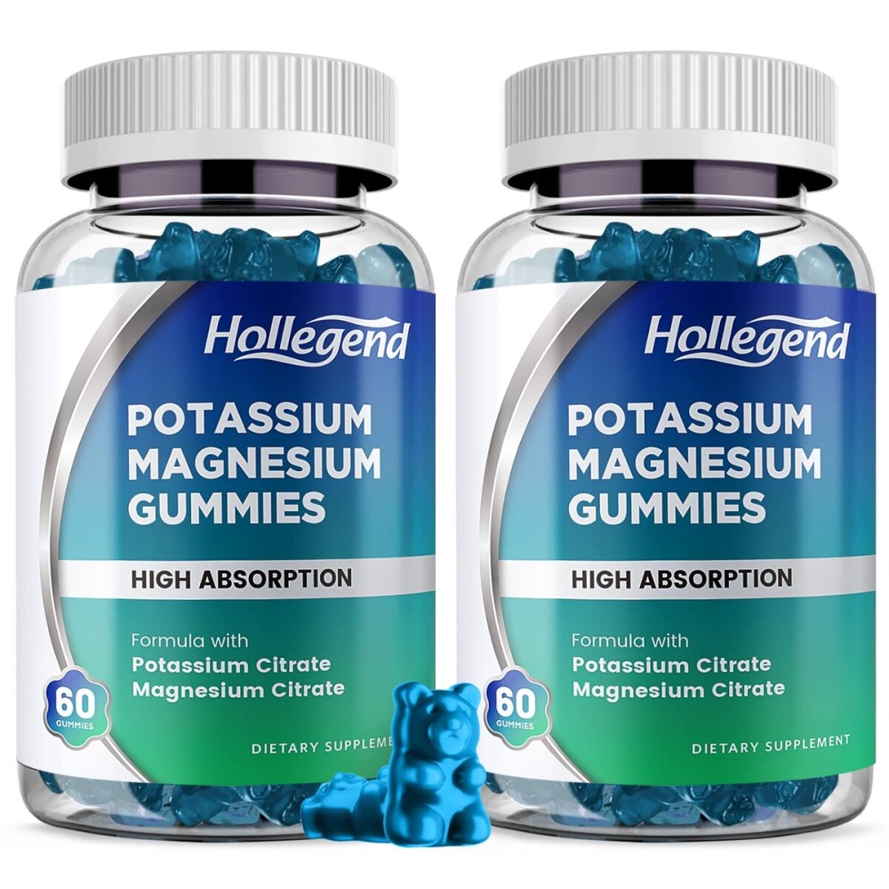 HOLLEGEND Potassium Magnesium Gummies, High Absorption Potassium Citrate 99mg Magnesium Citrate 180mg, Chewable Gummy Supplements for Leg Cramps & Muscle, 120 Count