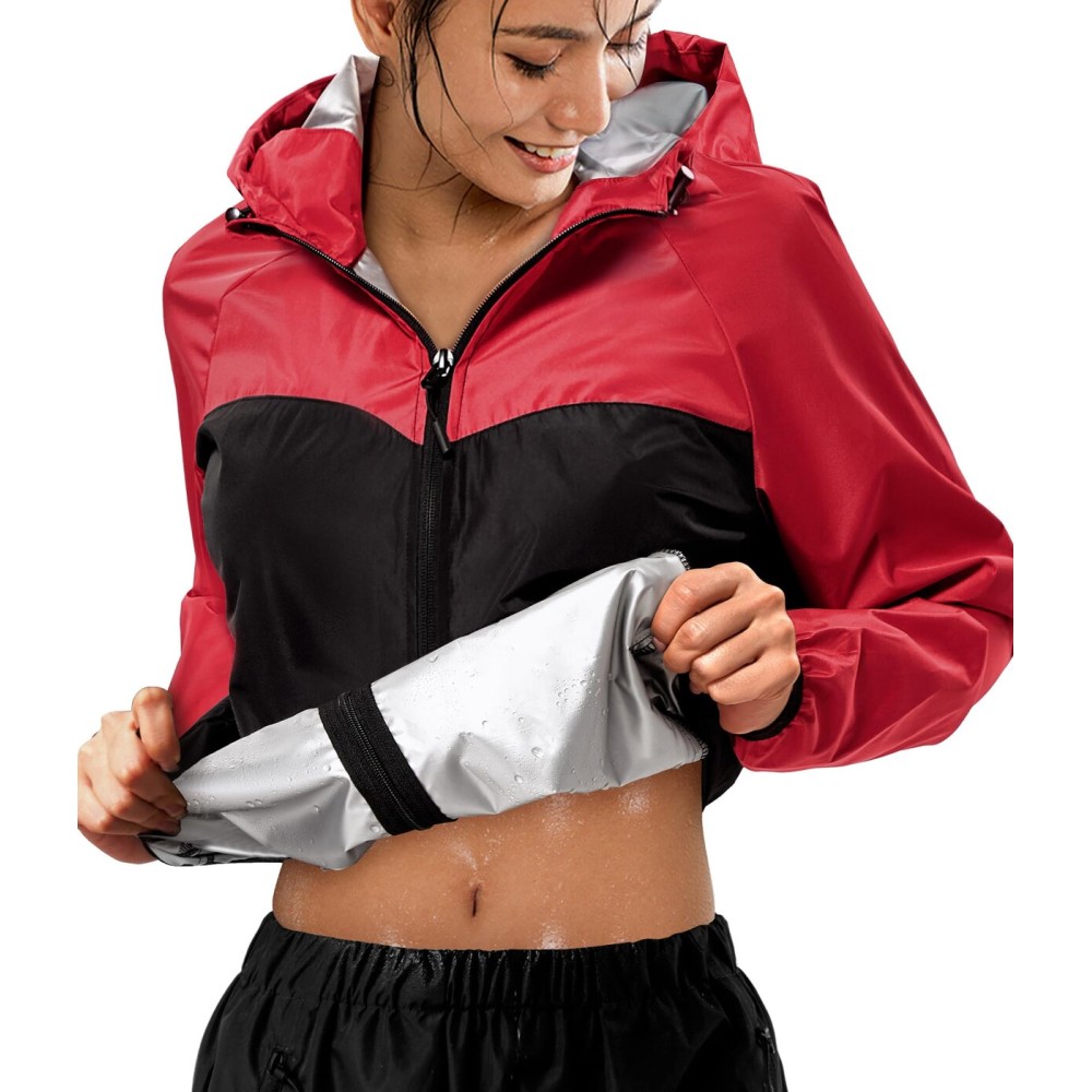 Junlan Sauna Suit for Women Sweat Jacket Gym Workout Vest Sweat Suits for Women (A.Red Jacket Only,XX-Large)