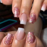 Magrace Press on Nails Short Square Fake Nails Medium French Tips False Nails Glossy with Glitter 24 Pcs Cute Stick on Nails for Women (A-28)