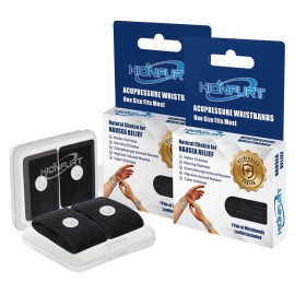 Hionfurt Motion Sickness Bands Anti Nausea Wristband for Adult and Kids Morning Sickness Relief for Pregnant Women Acupressure Nausea Relief for Car, Sea, Air Sickness - 2 Pairs Black, Black