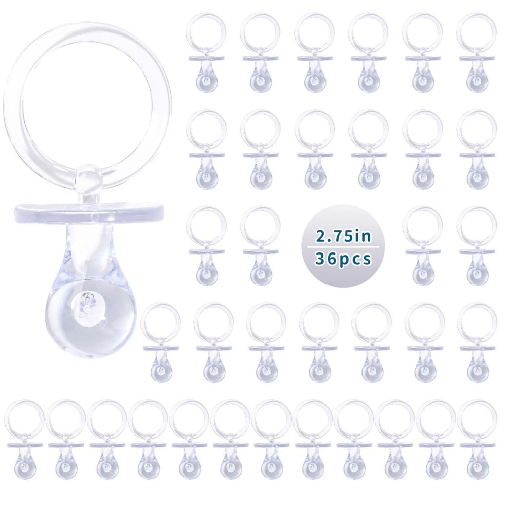 Pacifiers for Baby Shower Game, 36PCS Plastic Pacifiers for Baby Shower Decoration DIY, Large Size Baby Shower Pacifiers, Gender Reveal Party Table Scatter/Hunt Baby Shower Game Props(Clear, 2.75 in)
