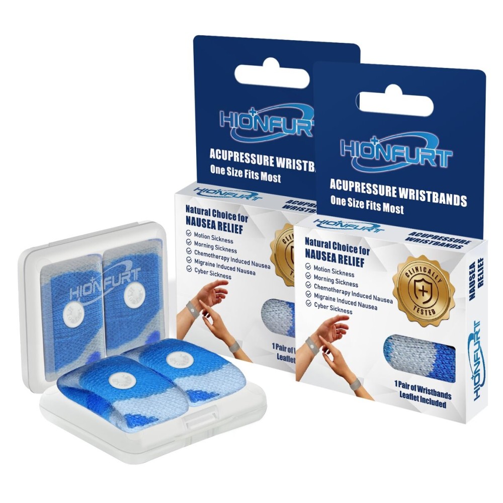 Hionfurt Motion Sickness Bands Anti Nausea Wristband for Adult and Kids Morning Sickness Relief for Pregnant Women Acupressure Nausea Relief for Car, Sea, Air Sickness - 2 Pairs Camo Blue, Camo Blue