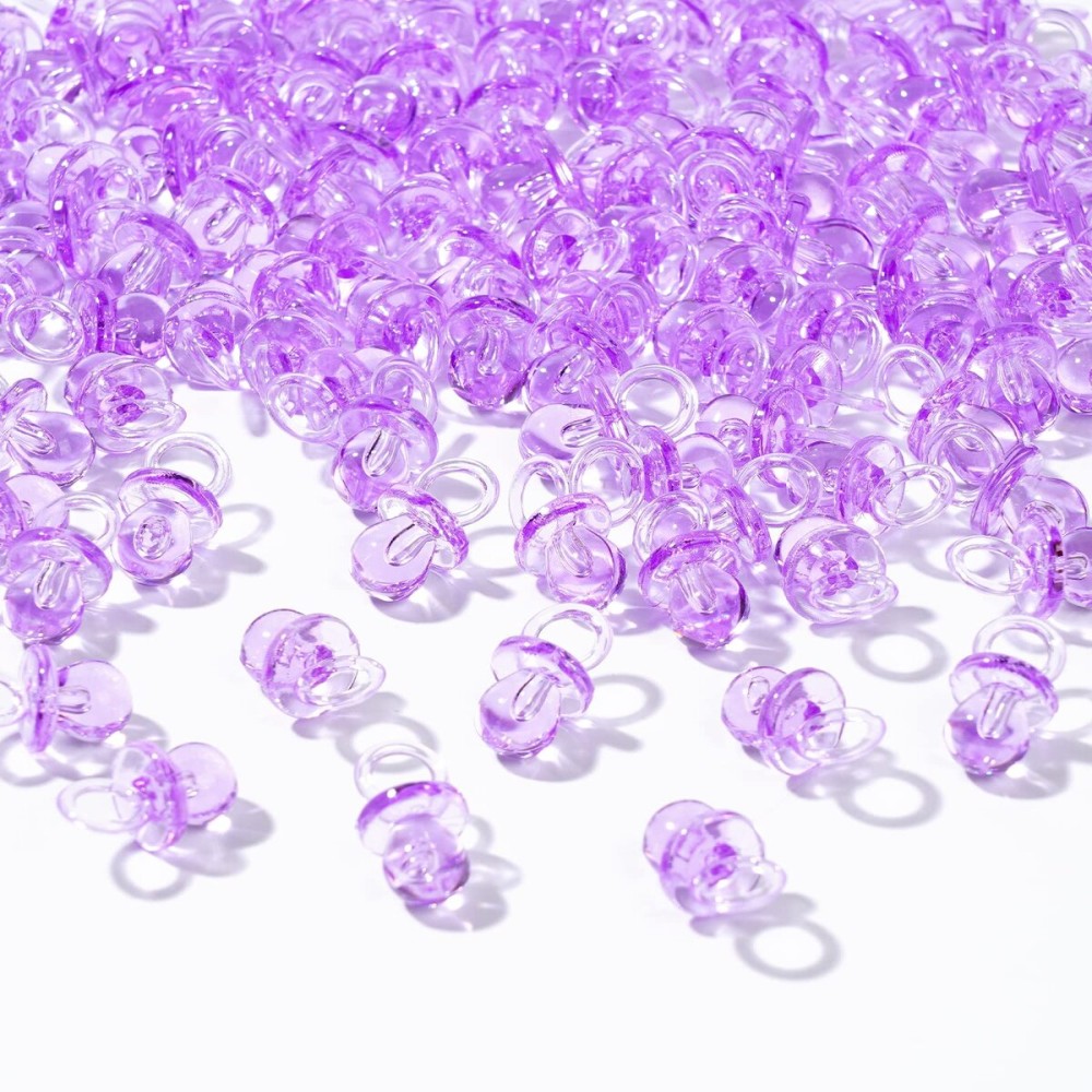 XINHUIDALSQ 150 Mini Acrylic Pacifiers for Baby Shower Girl Game, 0.86 Inch Bulk Chupones para Gender Reveal Party Favors Table Decoration (Purple)