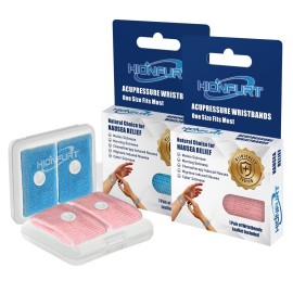 Hionfurt Motion Sickness Bands Anti Nausea Wristband for Adult and Kids Morning Sickness Relief for Pregnant Women Acupressure Nausea Relief for Car, Sea, Air Sickness - 2 Pairs Blue, Pink