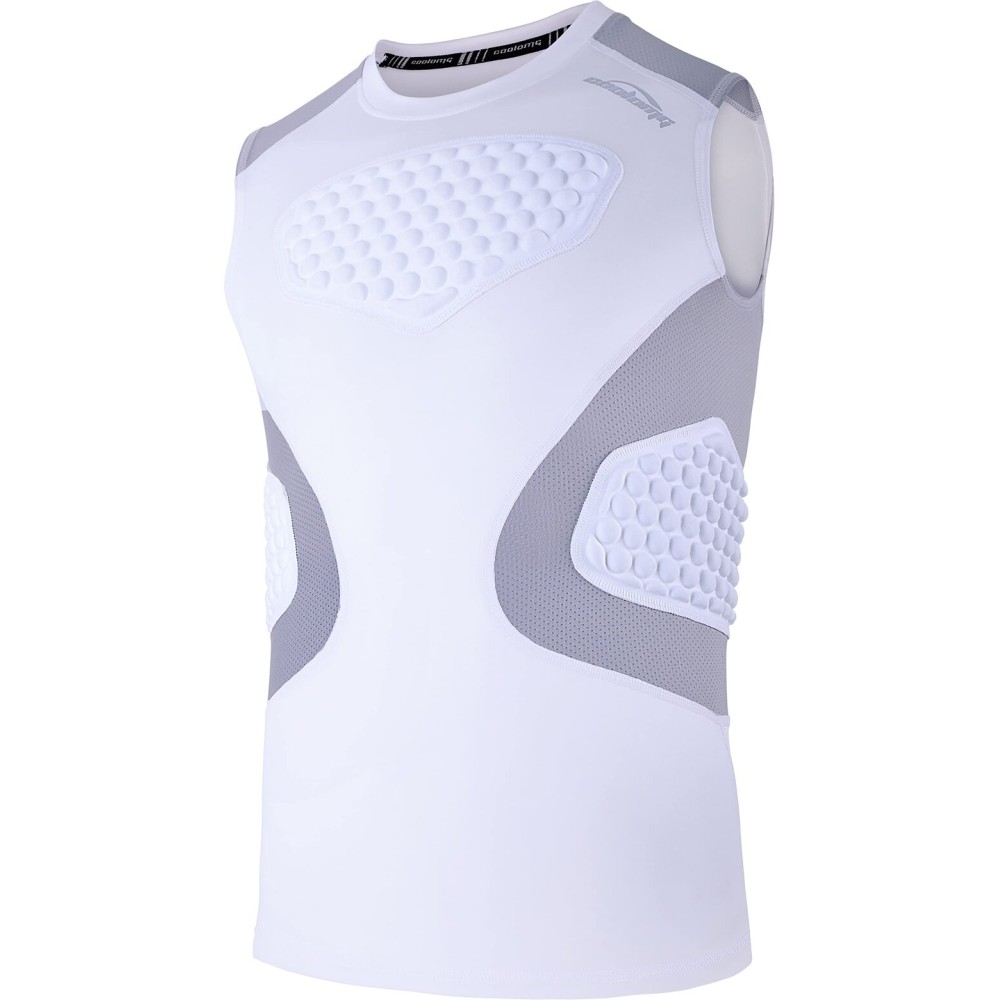 COOLOMG Youth Baseball Padded Shirt Kids Chest Protector Rib Heart Guard Sternum Protection for Football Softball Lacrosse Rugby White L