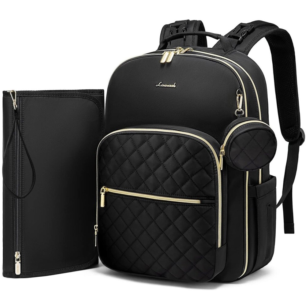 LOVEVOOK Diaper Bag Backpack, Quilted Baby Bag with Changing Pad & Pacifier Holder, Waterproof Travel Diaper Bags for Baby Boys Girls, Stylish and Large Capacity, Lozenge-Black