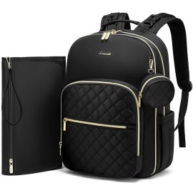 LOVEVOOK Diaper Bag Backpack, Quilted Baby Bag with Changing Pad & Pacifier Holder, Waterproof Travel Diaper Bags for Baby Boys Girls, Stylish and Large Capacity, Lozenge-Black