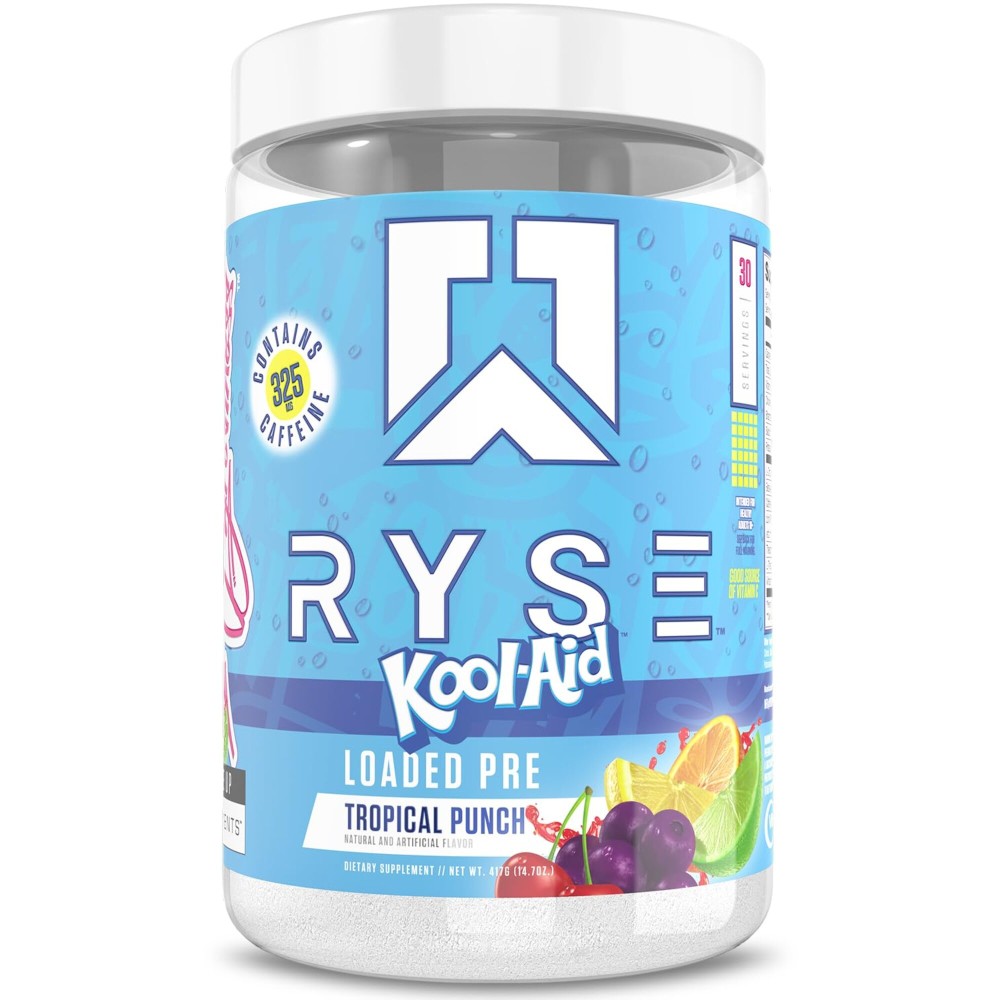 Ryse Loaded Pre Workout Powder - Kool-Aid Tropical Punch - Daily Pre-Workout for Men & Women with 300mg Caffeine, Beta Alanine, and Citrulline for Pump, Focus, and Energy - 30 Servings