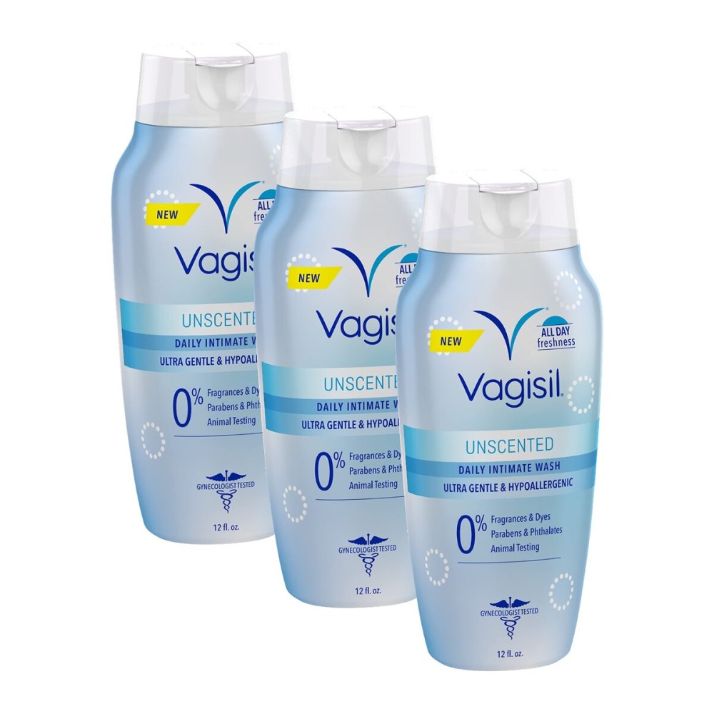 Vagisil Feminine Wash for Intimate Area Hygiene, pH Balanced and Gynecologist Tested, Unscented, 12 oz (Pack of 3)