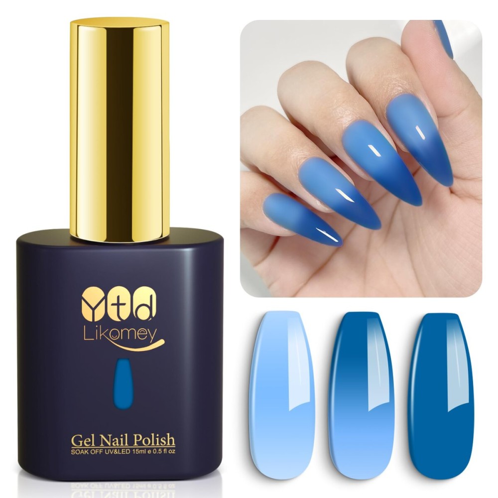 YTD Likomey Color Changing Gel Nail Polish,15ml Light Blue To Blue Mood Temperature Change Colors Thermal Ombre Salon Home Fall Winter Manicure UV Varnish,WB205