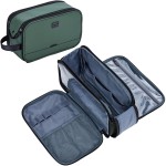 ZEEMO Travel Toiletry Bag for Men, Medium Water-Resistant Double-Sided Full-Open Dopp Kit, Versatile Organizer for Shower and Hygiene Accessories, Bathroom Essentials, Cosmetics, Green