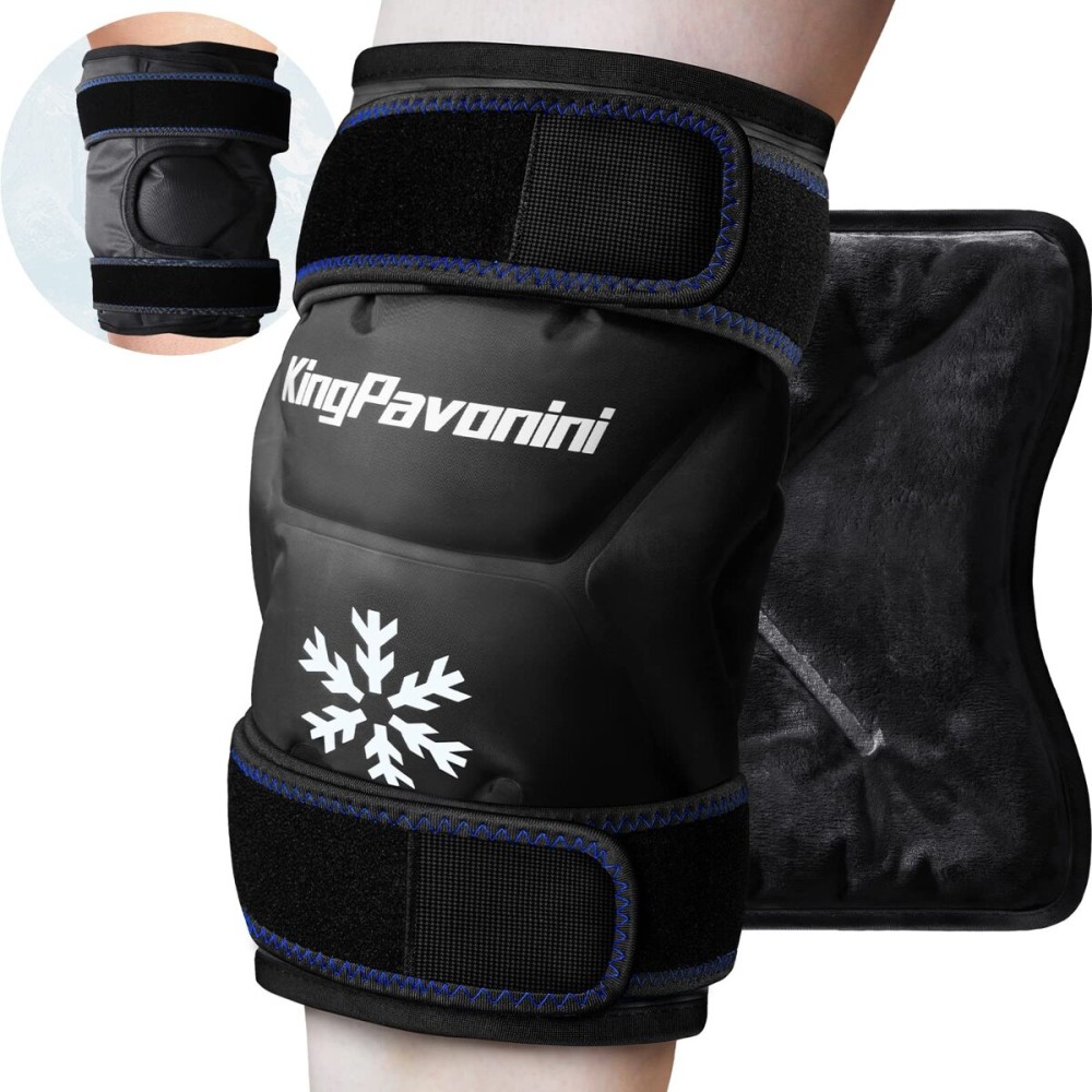 KingPavonini XXL Knee Ice Pack Wrap Around Entire Knee After Surgery, Large Reusable Gel Ice Pack for Injuries, Pain Relief, Swelling, Sports Injuries, 1 Pack (Black)