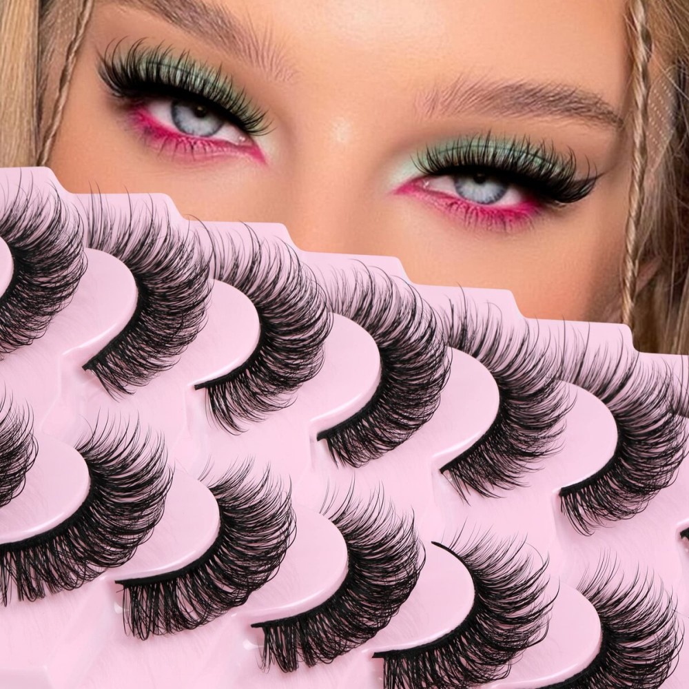 JIMIRE Faux Mink Lashes Wispy Fairy Strip Lashes Full Fluffy False Eyelashes Cat Eye Pestaas 5D Multilayer Spiky Butterfly 15MM Volume Fake Lashes 8 Pairs Pack