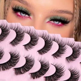 JIMIRE Faux Mink Lashes Wispy Fairy Strip Lashes Full Fluffy False Eyelashes Cat Eye Pestaas 5D Multilayer Spiky Butterfly 15MM Volume Fake Lashes 8 Pairs Pack