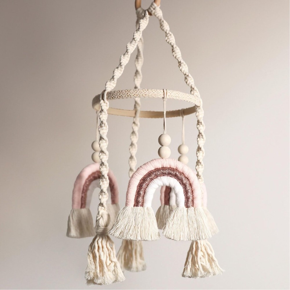 Baby Mobile for Crib - Rainbow Baby Mobile - Crib Mobile for Girls - Boho Crib Mobile - Boho Nursery Decor - Mobile for Bassinet, Pack N Play - Pink