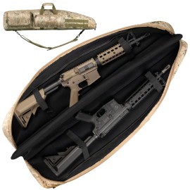 HUNTSEN Soft Double Shotgun Rifle Case 38 42 44 46 52 Long Gun Bag w/Padded Handle - Adjustable Sling Dual Lockable Zippers, Multiple Magazine Holder Pouches Outdoor Tactical Accessory Bags