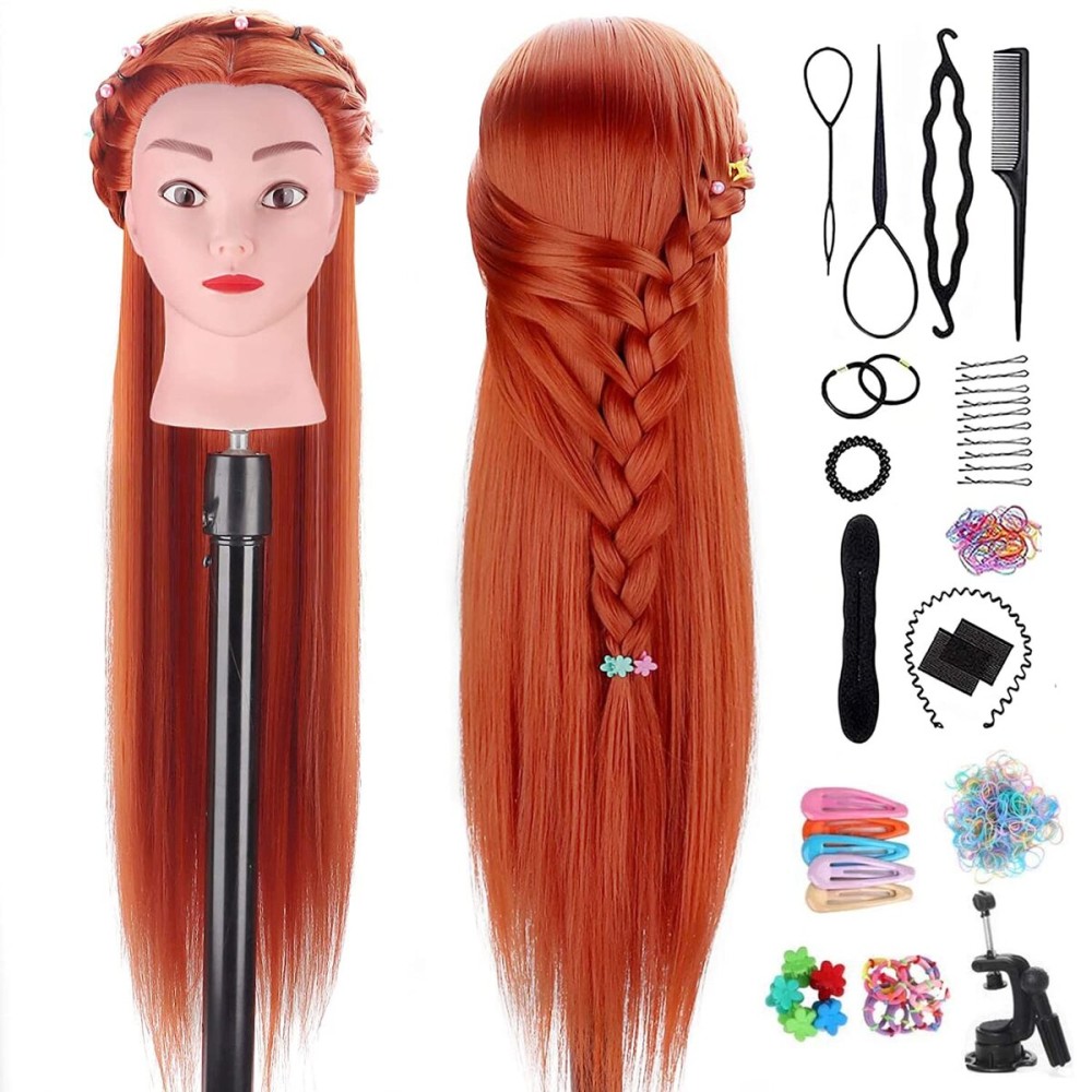 TopDirect 29 Red Hair Mannequin Manikin Head with Clamp Holder and Tools for Cosmetology, Hairdressing, Braiding Practice