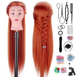 TopDirect 29 Red Hair Mannequin Manikin Head with Clamp Holder and Tools for Cosmetology, Hairdressing, Braiding Practice