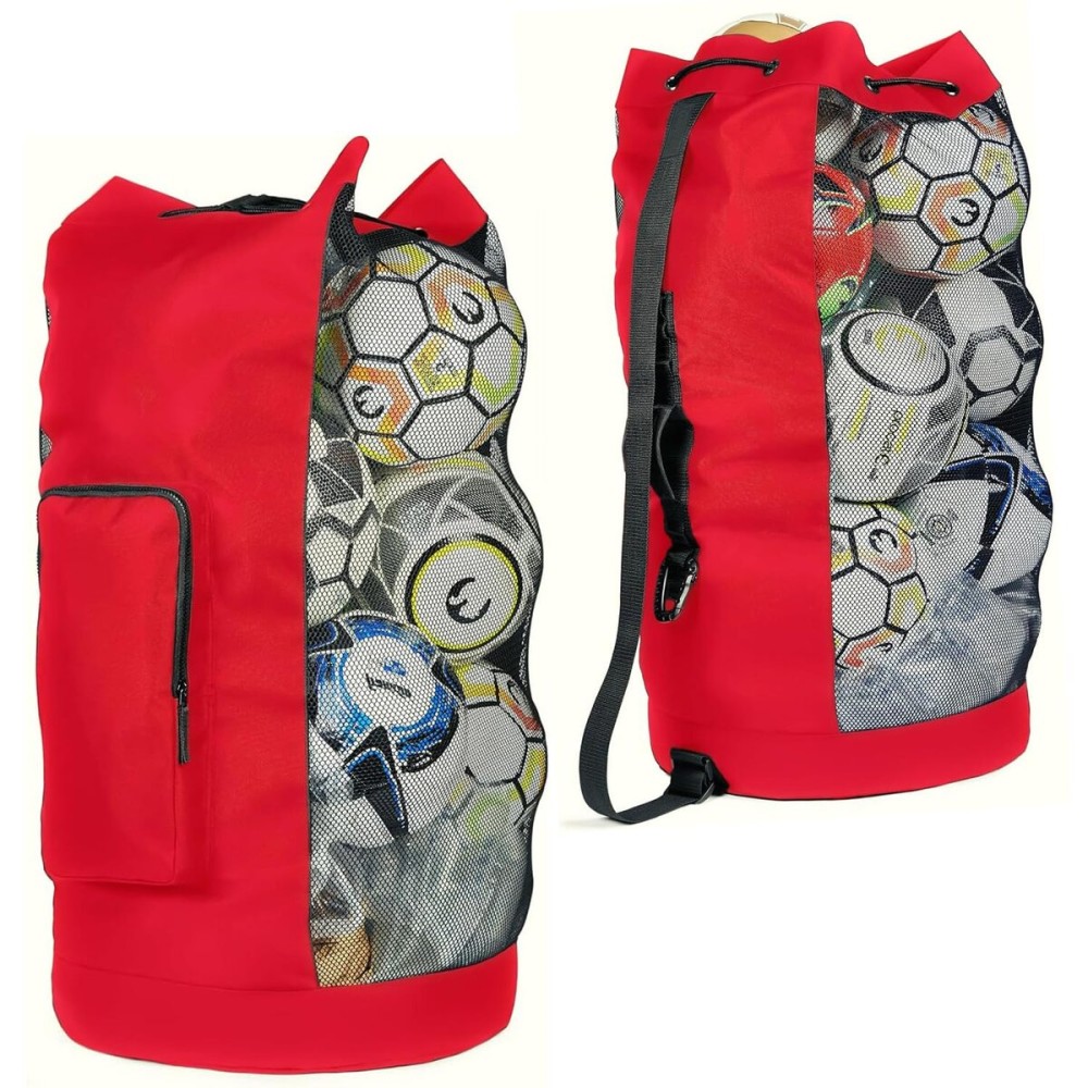 Fitdom Heavy Duty XL Soccer Mesh Equipment Ball Bag w/Adjustable Shoulder Strap Design for Coach. with an Over-Sized Front Pocket for Sporting Accessories. Best for All Outdoor & Water Gears