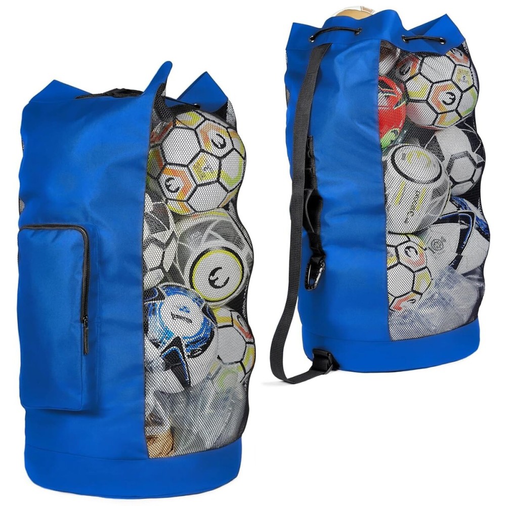 Fitdom Heavy Duty XL Soccer Mesh Equipment Ball Bag w/Adjustable Shoulder Strap Design for Coach. with an Over-Sized Front Pocket for Sporting Accessories. Best for All Outdoor & Water Gears