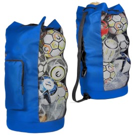 Fitdom Heavy Duty XL Soccer Mesh Equipment Ball Bag w/Adjustable Shoulder Strap Design for Coach. with an Over-Sized Front Pocket for Sporting Accessories. Best for All Outdoor & Water Gears