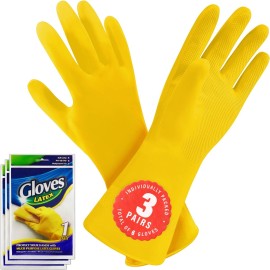 SteadMax 3/6 Pairs Cleaning Gloves, Disposable Natural Rubber Dish Gloves, Reusable Waterproof Latex Non-Slip Dishwashing Gloves for Kitchen and Household (X-Large, 3 Pack)