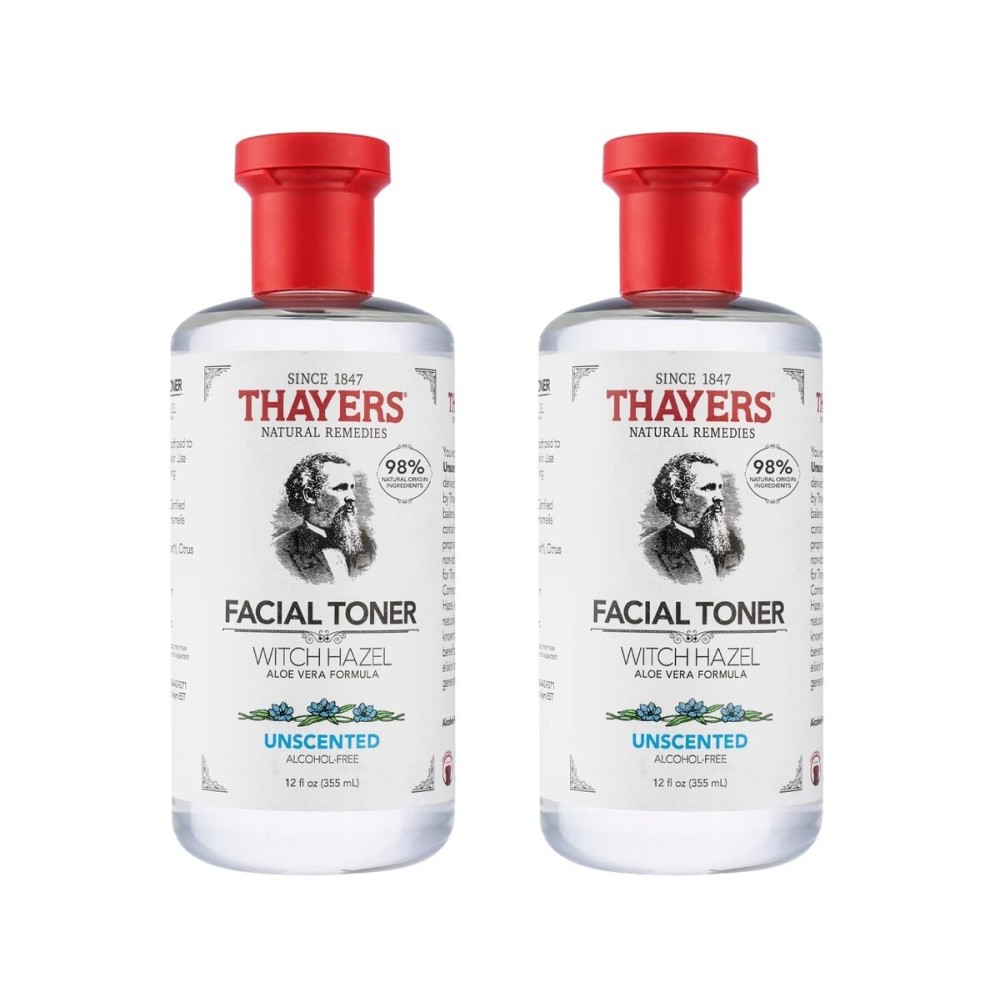 THAYERS Alcohol-Free, Hydrating, Unscented Witch Hazel Facial Toner with Aloe Vera Formula, Vegan, Dermatologist Tested and Recommended, 12 Oz (Pack of 2)