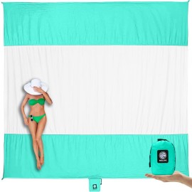 WEKAPO Beach Blanket - Sandproof Waterproof Extra Large Beach Mat | Oversized Sand-Free Lightweight Quick-Drying | Beach Vacation Essentials with Stakes & Corner Pockets (Turquoise, 9x7 FT)