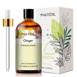 Ginger 3.38fl.oz Essential Oil, PHATOIL Pure Aromatherapy Oils for Diffuser, Humidifier, Perfect for DIY Soap, Candle, Bath Bombs Making(100ml)
