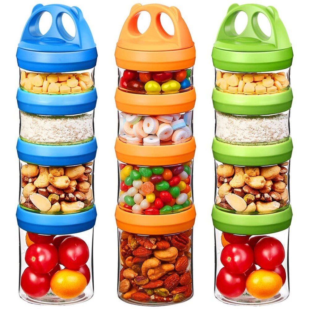 SELEWARE Portable Stackable Food Storage Containers for Snacks Formula Powder and Drinks Twist Lock System Airtight Leak-proof BPA and Phthalate Free Blue Green and Orange