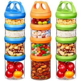 SELEWARE Portable Stackable Food Storage Containers for Snacks Formula Powder and Drinks Twist Lock System Airtight Leak-proof BPA and Phthalate Free Blue Green and Orange