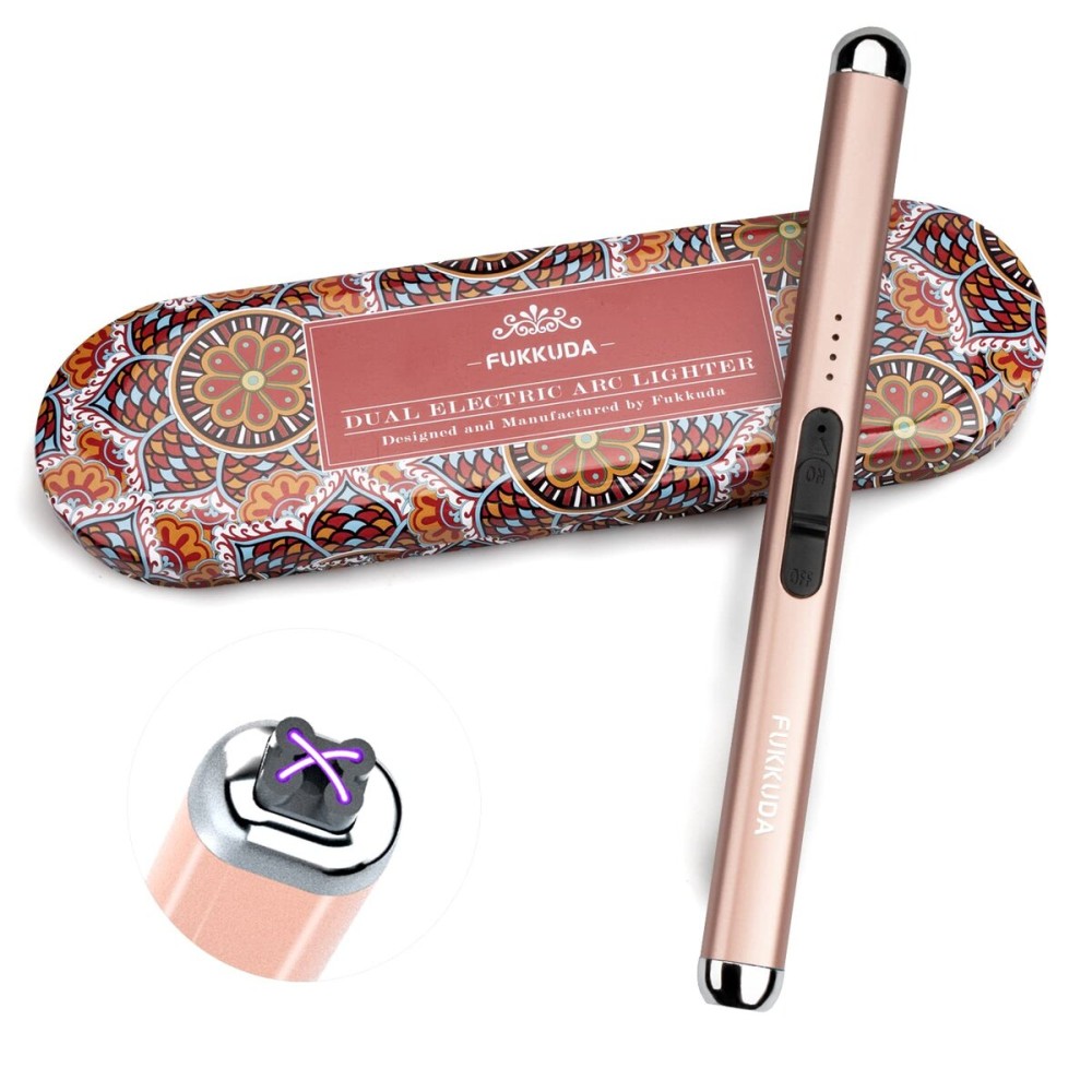 Dual Arc Electric Candle Lighter Gift Box Rechargeable USB Lighter Gifts for Women Men Plasma Arc Lighters for Candle Gift Choice (Rose Gold)