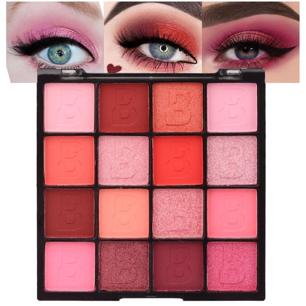 evpct 16 Colors Glitter Shimmer Matte Pink Red Blush Orange Peach Eyeshadow Makeup Palette Pallet Waterproof Highly Pigmented Smokey Pressed Sparkly Shiny Eye Shadow paletas de sombras para de ojos
