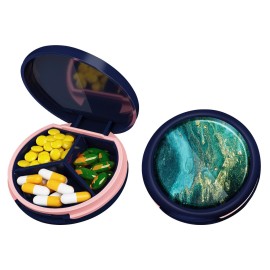 Serfeymi Small Pill Box - 3 Compartments Portable Pill Box for Purse Pocket, Compact Mini Travel Pill Case - Suitable for Medicine, Vitamin, Fish Oil, Supplements - Dark Blue(Emerald Tide)