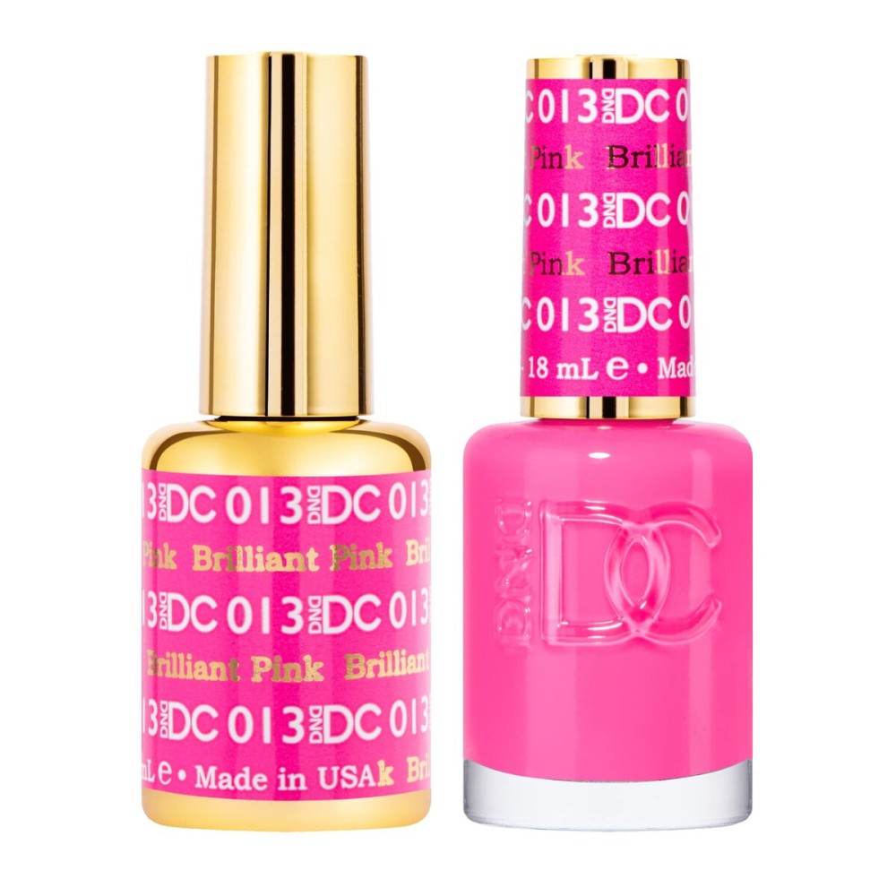 DND DC Gel Polish Set, Pink Collection, UV/LED GelPolish and Air Dry Nail Lacquer, Matching Chip-Free Polish Duo, 013 Brilliant Pink, 0.5 Fl Oz Each
