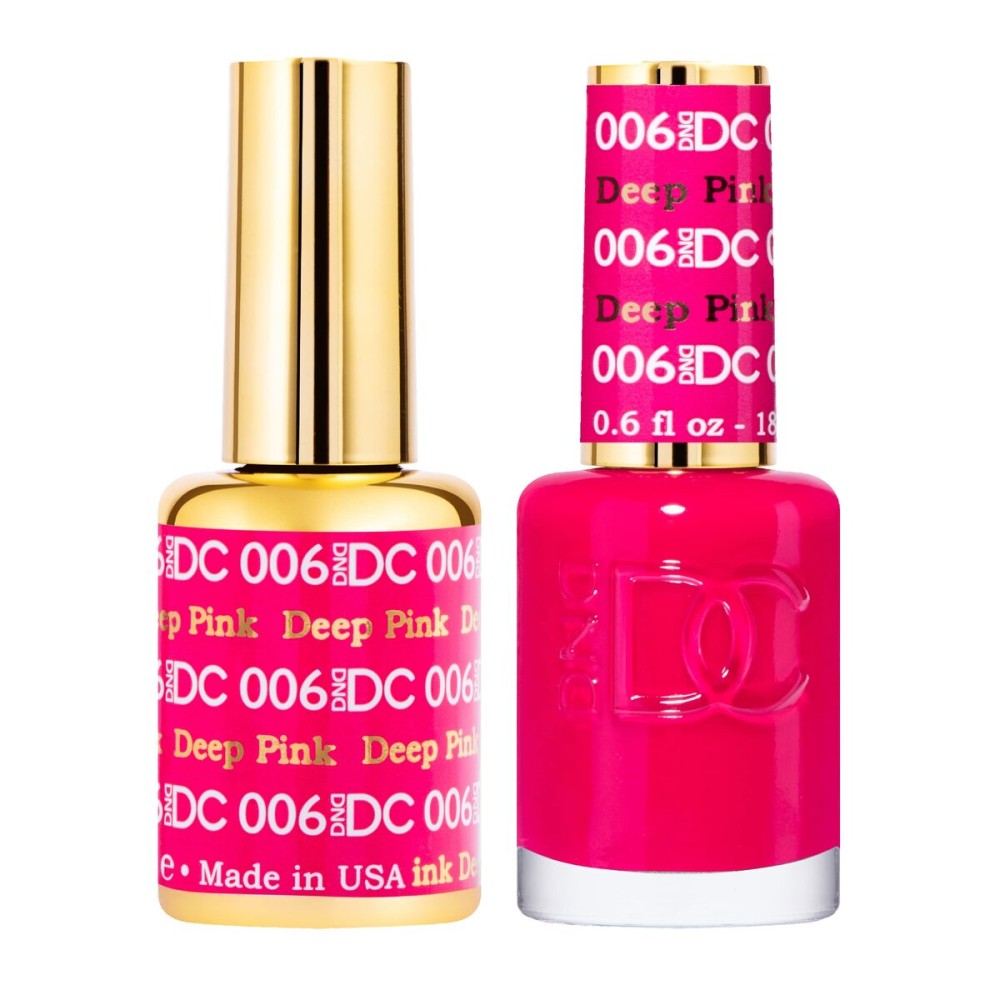 DND DC Gel Polish Set, Pink Collection, UV/LED GelPolish and Air Dry Nail Lacquer, Matching Chip-Free Polish Duo, 006 Deep Pink, 0.5 Fl Oz Each