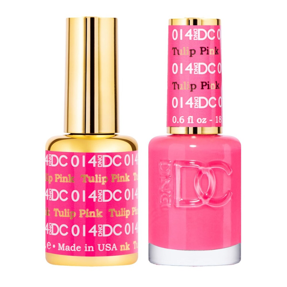 DND DC Gel Polish Set, Pink Collection, UV/LED GelPolish and Air Dry Nail Lacquer, Matching Chip-Free Polish Duo, 014 Tulip Pink, 0.5 Fl Oz Each