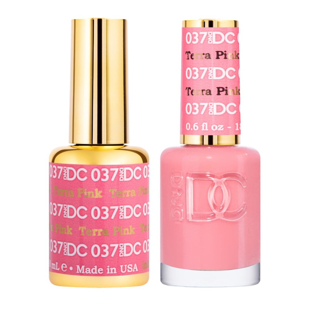 DND DC Gel Polish Set, Pink Collection, UV/LED GelPolish and Air Dry Nail Lacquer, Matching Chip-Free Polish Duo, 037 Terr Pink, 0.5 Fl Oz Each