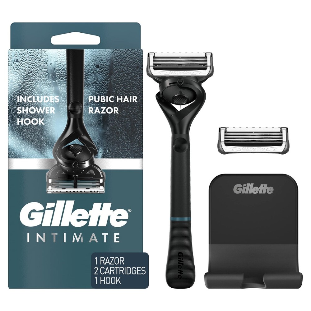 Gillette Intimate Razor for Men, Mens Pubic Razors for Manscaping, Gentle and Easy to Use, Designed For Pubic Hair, 1 Handle, 2 Blade Refills