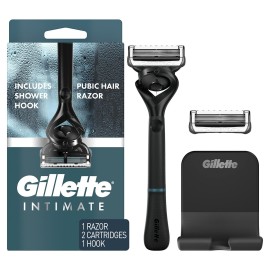 Gillette Intimate Razor for Men, Mens Pubic Razors for Manscaping, Gentle and Easy to Use, Designed For Pubic Hair, 1 Handle, 2 Blade Refills