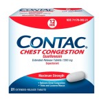 Contac Chest Congestion, Maximum Strength Expectorant Controls Cough and Thins and Loosens Mucus, Extended Release Tablets, Guaifenesin 1200 mg, Extended Release Tablets, 21 Count