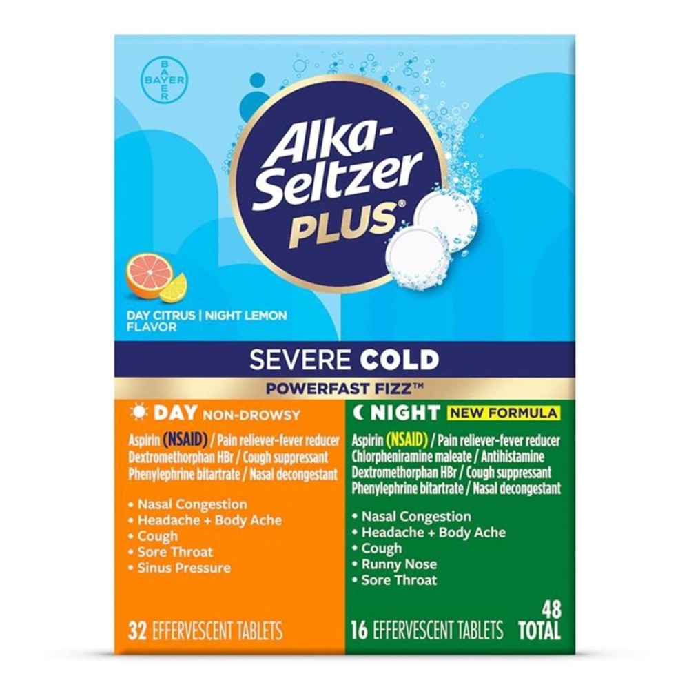 ALKA-SELTZER Plus Severe Cold & Flu Medicine - PowerFast Fizz Tablets for Adults and Children 12+ - 48ct