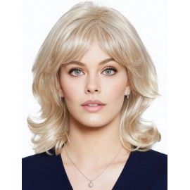 TISHINING Medium Curly Blonde Wigs for White Women Layered Mixed Blonde Curly Wavy Wig with Curtain Bangs Natural Looking Synthetic Halloween Cosplay Daily Party Wig (16 Inch) 
