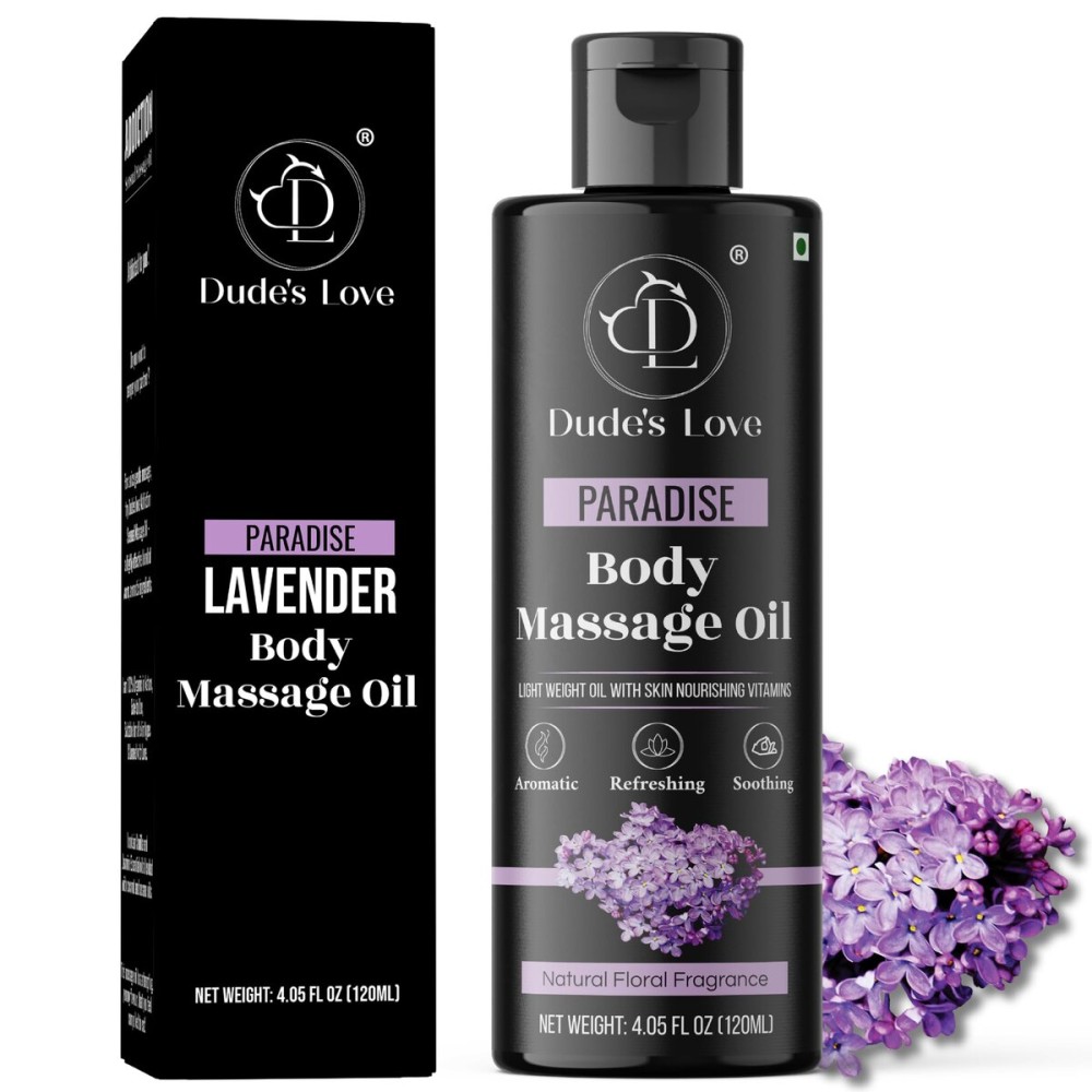 Organic - Lavender Floral Edible Full Body Massage Oil - Relaxing, Calming | No Stain & Non-Sticky |with Fractionated Coconut Oil, Orange Blossom & Lavender Oil - 4.05 Fl Oz