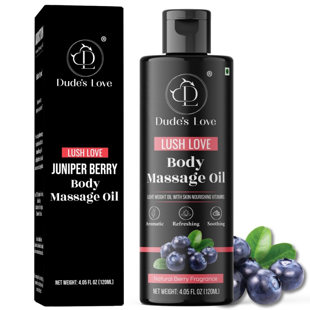Organic - Berry Full Body Massage Oil - Revitalising, Detoxifying | No Stain & Non-Sticky | with Fractionated Coconut Oil, Lime & Juniper Berry Oil - 4.05 Fl Oz